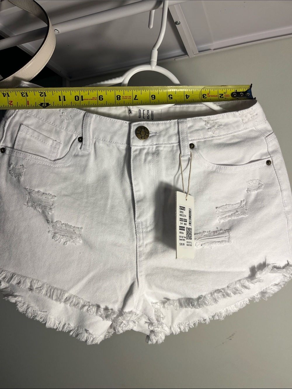 White Distressed Denim Shorts with Frayed Hem